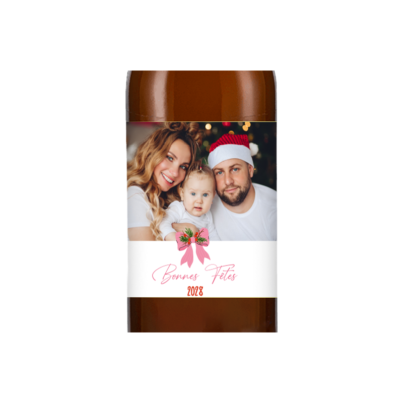 Bière personnalisée - Noël Nœud Rose | La French Mousse